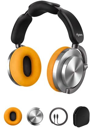 Dyson Ontrac Cuffie wireless con cancellazione attiva del rumore–55 ore di autonomia–Bluetooth 5.0–Ricarica rapida in 10 min–6 Hz a 21kHz–custodia protettiva e cavo–personalizzabile (Alluminio/Giallo)