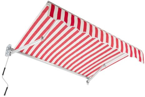 Toldo retráctil manual, ángulo de sombreado ajustable, brazo articulado, toldo para puerta, ventana, toldo solar con manivela para terrazas exteriores balcones (rojo+blanco, 200 x 150 cm)