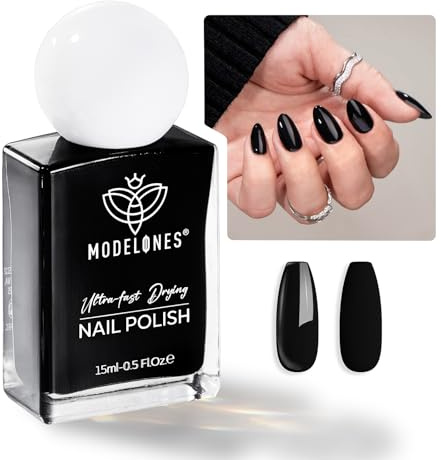 Modelones Nagellack schwarz, 15ml Glänzend Schnelltrocknender Langanhaltender, Nagellack für DIY Nail Art Maniküre Salon, ein Geschenk für sie