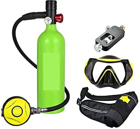 KOROBIE Tauchflasche für Taucher Tragbare Sauerstoffflasche for Tauchen Mit 1 L Fassungsvermögen Tauchausrüstung für Tauchflaschen(Green)