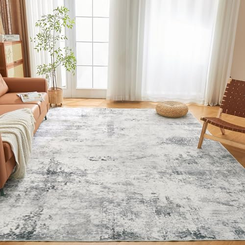 Guchuang Bedding Teppich Wohnzimmer 150 x 210 cm, Modern Abstraktes Wohnzimmerteppich, Waschbarer Teppich rutschfest für Schlafzimmer, Esszimmer, Grau
