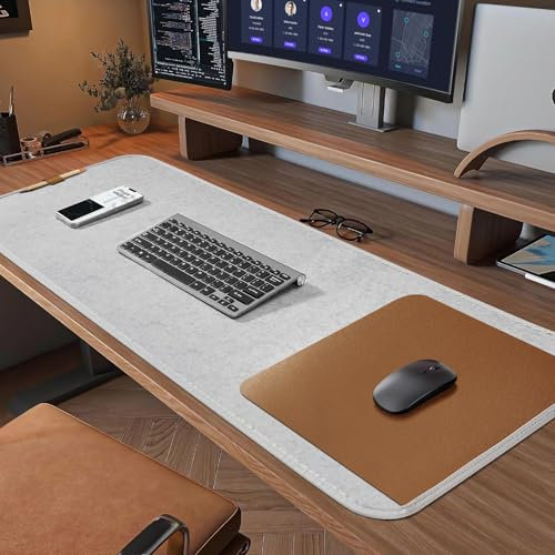 Eurhomewit Schreibtischunterlage Filz Rutschfest, 100X40cm Desk Mat, Unterlage Schreibtisch Unterlegmatte, Mauspad XXL, Schreibtisch Unterlage Tischunterlage Schreibtisch für Büro Zuhause -Hellgrau