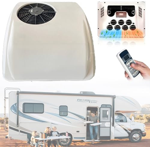 Qiang Aire Acondicionado Techo Camion con Refrigeración y Calefacción 2 en 1,DC 12V/24V/48V/60V/72V/90V Unidad Aire Acondicionado Eléctrico Universal para Caravanas Coche Autocaravana,48V
