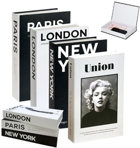 Bieiyhe 4 Stück Dekorative Bücher für Heimdekor, Buchattrappe Deko Bücher Set,Gefälschte Bücher Fake,Hohles Buch Decorative Books,Coffee Table Book Aufbewahrungsbuch,Dekobücher Faltbare, Buchbox