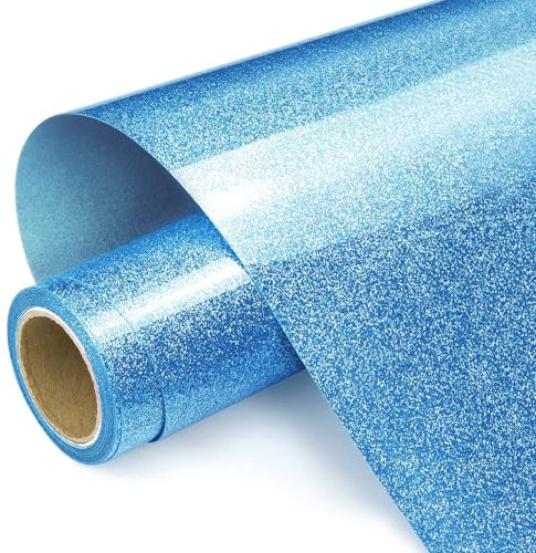 Prime Vinyl Heat Transfer Vinyl, 12 x 8ft Blue Glitter HTV Vinyl for T-Shirt, Iron on Vinyl for All Cutter Machines Easy to Cut & Weed with Heat Press DIY Craft Designs