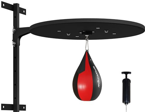 SPORTNOW Plateforme Murale avec Poire de Vitesse, Sac de Frappe, pour entraînement de Boxe, pivotant à 360° Hauteur Ajustable, Noir et Rouge