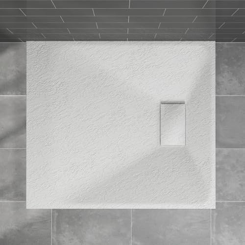 Blümme Rectangle Shower Tray 1000x800mm SMC Flat Shower Base White | Slip Resistant, Bathroom, Shower Enclosure Cubicle, Wet Room Shower Pan, Walk in Base, Slate Effect
