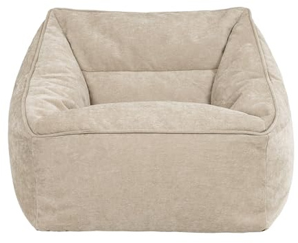 Icon Natalia Sitzsack Sessel für Erwachsene, Beige, Flauschiger Chenille Stoff, Riesen Sitzsack mit Füllung, Bean Bag Chair, Bequemer Sessel, Lounge, Schlafzimmer, Wohnzimmer Möbel