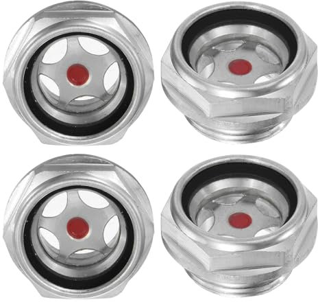 M METERXITY 4-Pack Air Compressor Oil Sight Glass, M24 x 1.5mm Glass No Leak Hex Oil Liquid Level Gauge Fittings W O-Ring for Air Compressor/Pump/Tank Sight Plug Window