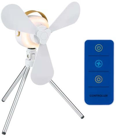 Lifetime Air Tischventilator Ventilator USB-C Wiederaufladbar - Leiser Ventilator mit Nachtlicht und Fernbedienung - Mini Ventilator mit 3 Geschwindigkeiten - Weiss