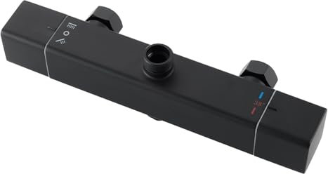 Ulytid Mitigeur de Douche avec 2 Sortie, Robinet de Douche Thermostatique Mural, Sortie Supérieure 3/4 BSP(26.4mm) et Sortie Inférieure 1/2 BSP(21mm), Carrée, Finition Noir Mat