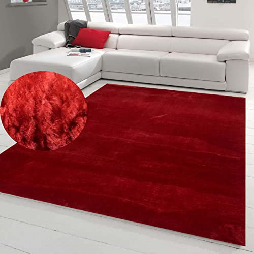 Teppich-Traum Teppich Wohnzimmer Badezimmer Schlaftzimmer antirutsch Shaggy mit angenehmem Uni-Design in Rot 160 x 220 cm
