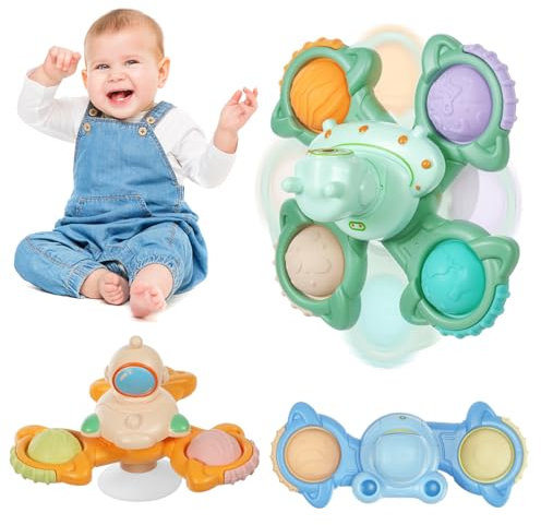 Ainiv Juguete giratorio con ventosa, 3 unidades con ventosa, spinner de dedos, juguete de baño de dibujos animados, juguete sensorial para bebé, juguetes fidget toys regalos para 1-6 años