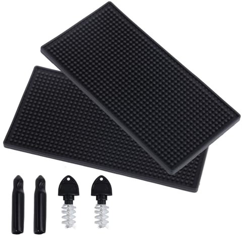 Beer Drip Tray Mat Set with Cleaning Brushes and Silicone Bottle Caps Heavy Duty PVC Rectangle Anti Slip Table Mat for KTV Bar Coffee Shop and Home Use 11.9x5.9inch