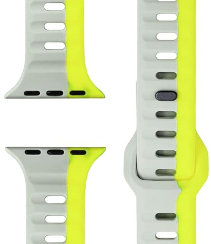 NALIA Motion Silikon Armband für Apple Watch 42/44/45/46/49mm | Leuchtgelb Grau, 49mm/46/45/44/42 Serie 1-3