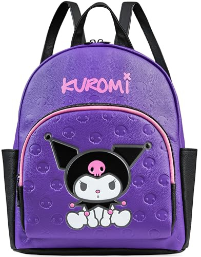 Hello Kitty Sanrio Zaino Donna Adolescenti Bambina, Moda Pelle PU Borse a Zainetto Ragazza, Kuromi Regali per Lei (Viola Kuromi)