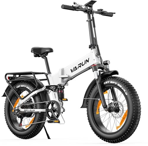 VARUN E Bike 20 Zoll, Klapprad E-Bike mit 48V 13Ah Lithium-Ionen Akku, 3-fache Federung, 120KM Reichweite, 4.0 Fat tire, 7-Gang Schaltung, 5-PAS LCD-Display, Elektrofahrrad E-Fatbike für Erwachsene