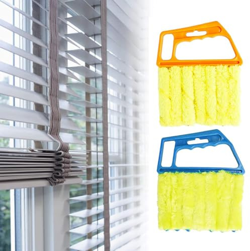 Blind Cleaners, 2pcs Blind Cleaner Duster Tool Washable Venetian Blind Cleaner for Window Blind Air Conditioner and Car AC Vent (1, Blue and Orange)
