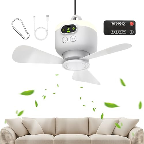 Rrlihjgu Ventilateur pour Tentes | Ventilateur De Camping Avec Télécommande Sans Fil | Souffleur avec Crochet pour Camping Car Garage Atelier Chambre Terrasse