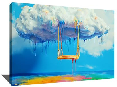 Alessio Cacciatore Quadro altalena – Arte da parete Sogno moderno – Tela fantasia colorata – Decorazione da parete per camera da letto – Idee Deco da parete – Quadro surrealista (120 x 80 cm)