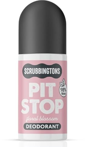 Scrubbingtons Pit Stop Natural Deodorant Roll On Floral Blossom 75ml | 98% Natural Formula for Women with Sensitive Skin. Paediatrician Approved. Aluminium and Alcohol Free. Vegan Friendly.