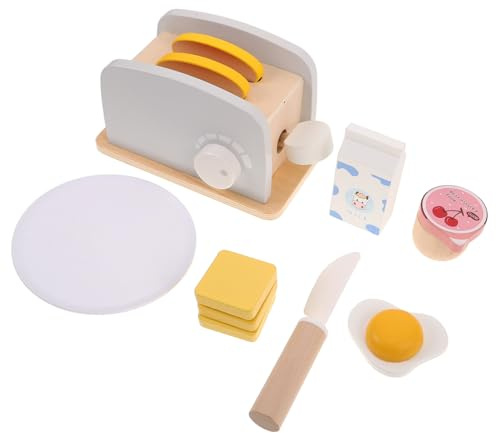 JOINPAYA Wooden Toaster Pretend Play Breakfast Accessories Montessori Kitchen Playset for Mini Bread Maker and Pop-up Toast for Role Play