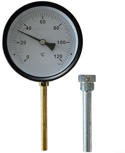 Edelstahl Bimetall Thermometer 100mm für Heizsysteme und Grills, 0-120°C Bereich mit 1/2 Zoll Mantel, kompatibel mit Boilern und Grills
