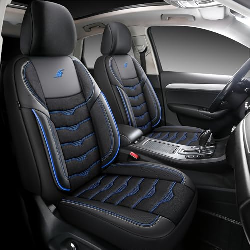 Auto Interieur Meester Autositzbezüge kompatibel mit Volkswagen Golf 5 2003-2009 | Vordersitze | AID Serie | AID102 | Schwarz mit blauen Nähten