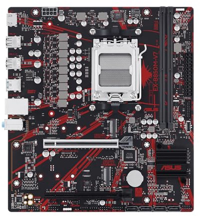 ASUS EX-B850M-V7, Scheda Madre AMD Micro-ATX, Slot DDR5, Nera | PCIe 5.0, 2 Slot M.2, Ethernet Realtek 5Gb, HDMI 2.1, SATA 6 Gbps, Porte Posteriori USB da 10Gbps e Anteriori USB-C da 5Gbps