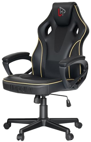 HapGIFT Gaming Chair, Ergonomicr Gaming Chair with Link Armrest, Height-Adjustable PU Leather Computer Gamer Chairs for Teens Adults, Ergonomic PC Office Chair, 150KG, Black