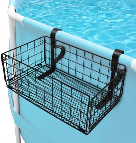 JNUYISW Panier de Rangement au Bord de la Piscine, Pliable Panier Rangement Piscine Hors Sol en Métal Motif Ajouré Accessoire de Piscine pour Les Jouets de Piscine, Les Serviettes, Les Boissons