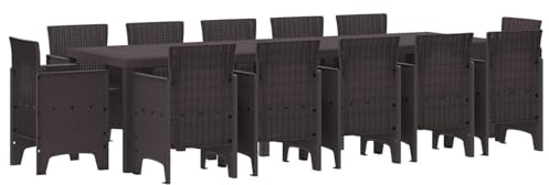 HFXHIJXQ 13-TLG. Gartenmöbel-Set 300×100×73 cm Poly-Rattan Braun Sitzgruppe Outdoor Essplatz für 12 Personen, UV-beständig, Modernes Design für Balkon Terrasse Garten