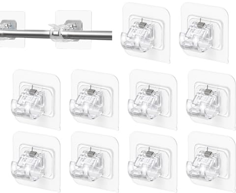 QhgPnt 10-Piece Self Adhesive Curtain Pole Holders, No Drill Curtain Pole Brackets for Quick Installation, Wall-Friendly Solution forHome Bathroom Kitchen and Hotel Use