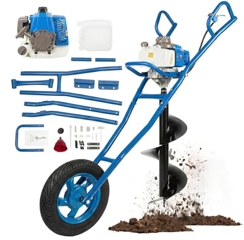 LENJKYYO Tarière Thermique 63cc 2 Temps, 2,2kW Tarière à Essence avec Roue, Forage 300mm, Tariere Thermique pour Perceuse de Terre, Outil Creuser Trou pour Agriculture Jardin