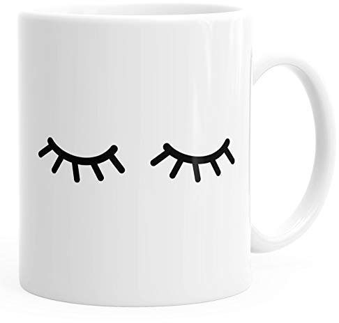 Kaffee-Tasse Schlafende Augen Wimpern Eye Lashes Müde Schlafen Mascara MoonWorks® weiß unisize