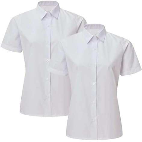 Twin Pack Girls School Shirt Uniform Short/Long Sleeve White Sky Blue Age 3-18