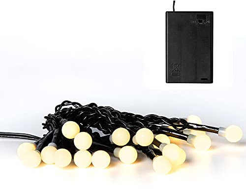 hellum Kugel Lichterkette mit Timer, LED Lichterkette innen mit 20 Warmweiße LED Kugeln, Partybeleuchtung beleuchtet 190cm, Batteriebetrieben indoor für Party, Gerten, Weihnachten Dekoration, 521177