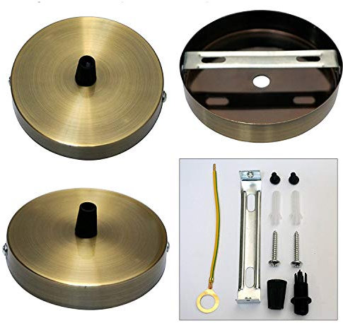 Hängeleuchte/Hängeleuchte im Vintage-Stil, Retro-Stil, E27-Sockel, Stoffkabel, Deckenrosen, in Farben, Lampenfassung, flache Oberseite, mit Band, 100 mm Modern messing antik-optik