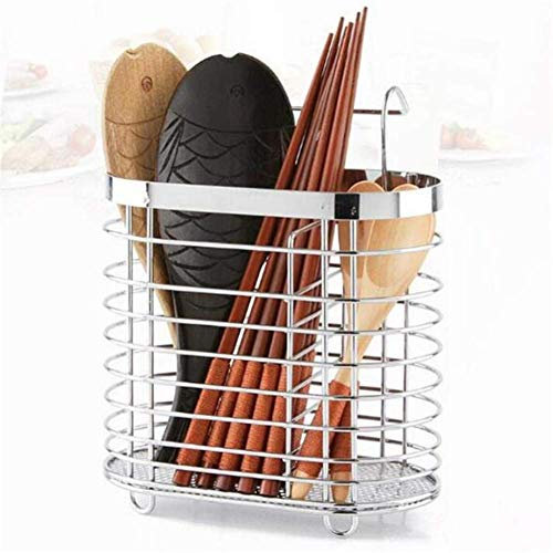 Stainless Steel Utensil Drying Rack Basket, Cutlery Stand Drainer, Kitchen Utensil Drainer Rack for Spoon Fork, Chopsticks Holder Storage Organizer Bucket, Kitchenware Tableware Tool (Oval)