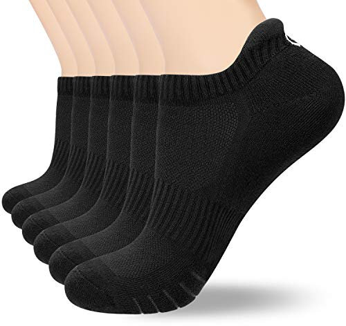 coskefy Sports Socks Cotton Trainer Socks for Men Women Cushioned Ankle Running Socks Athletic Walking Socks (6 Pairs), Black (M03), UK 3-5/ EU 35-38