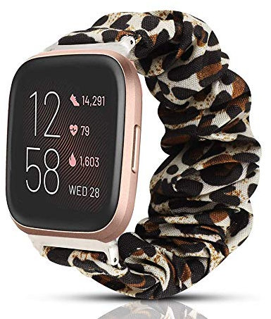 LvBu Armband Kompatibel mit Fitbit Versa 2, weiche Haargummis Uhrenarmband für Fitbit Versa 2 Health & Fitness Smartwatch (Leopard)