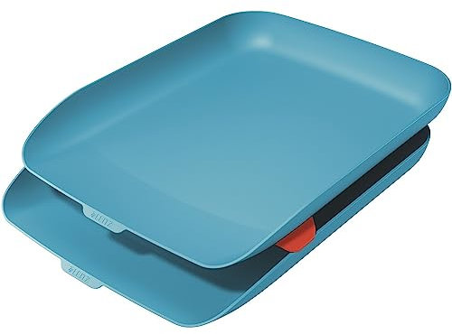 Leitz A4 Briefkorb, 2er Set inkl. Stapelelement, Sanftes Blau, Cosy-Serie, 53581061