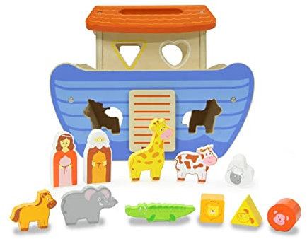JAMARA 460876 - Holzspielzeug - Kidiwood Steckspiel Arche Noah, 13-teilig - Verschiedene Steckmöglichkeiten, fördert die motorische Fähigkeiten
