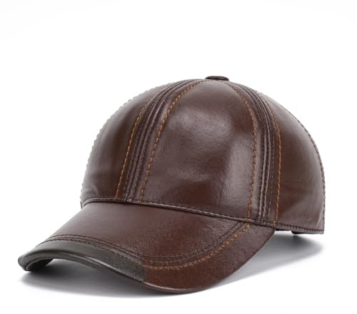 Gudessly Adjustable Men's Genuine Cowhide Leather Baseball Cap for Fall Winter Outdoor Sports Hat A-Brown