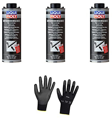 Iloda 3xOriginal Liqui Moly 1l Unterbodenschutz schwarz 6114 Schutzhandschuhe