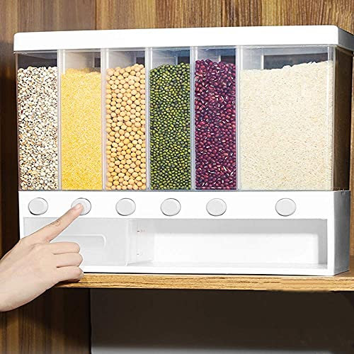 Wall-Mounted Dry Food Dispenser Rice Bucket Multi Compartments Automatic Metering Storage Box for Home Kitchen Counter Tops Restaurant Use