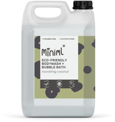 Miniml All Natural Body Wash and Bubble Bath - 5L Refill Moisturising Nourishing Coconut Sensitive Skin Eco Shower Gel Bath Soak - Vegan Friendly Hand, Face & Body High Foam Scrub