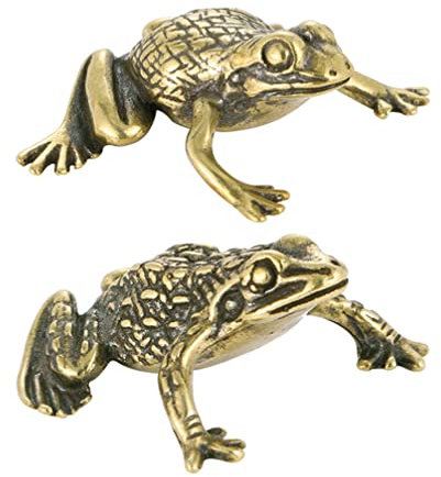 Sewroro 2 Stück Frosch- Kröten- Figur Kleine Messing- Frosch- Statue aus Goldenem Messing Handwerk Glückliche Kröten- Figuren Miniaturen Tier- Skulptur Desktop- Ornamente