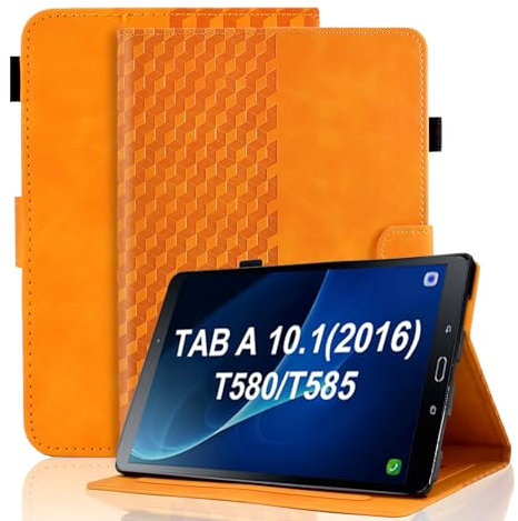 Vkooer Funda para Samsung Galaxy Tab A6 10.1'' 2016 (SM-T580/T585) Carcasa Funda Protectora con Soporte y Auto-Sueño/Estela, 2016 Galaxy Tab A 10.1 Pulgadas Smart Case con Patrón Cuadros, Naranja