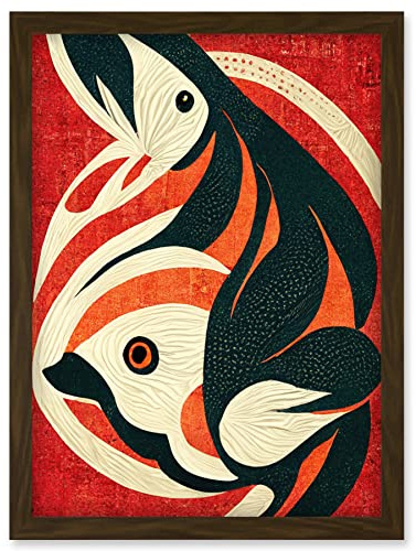 Doppelganger33 LTD Abstract Stylised Japanese Koi Carp Fish Painting Artwork Framed Wall Art Print A4